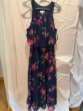 Robbie Bee Navy Floral Maxi Dress with Pink Blossoms